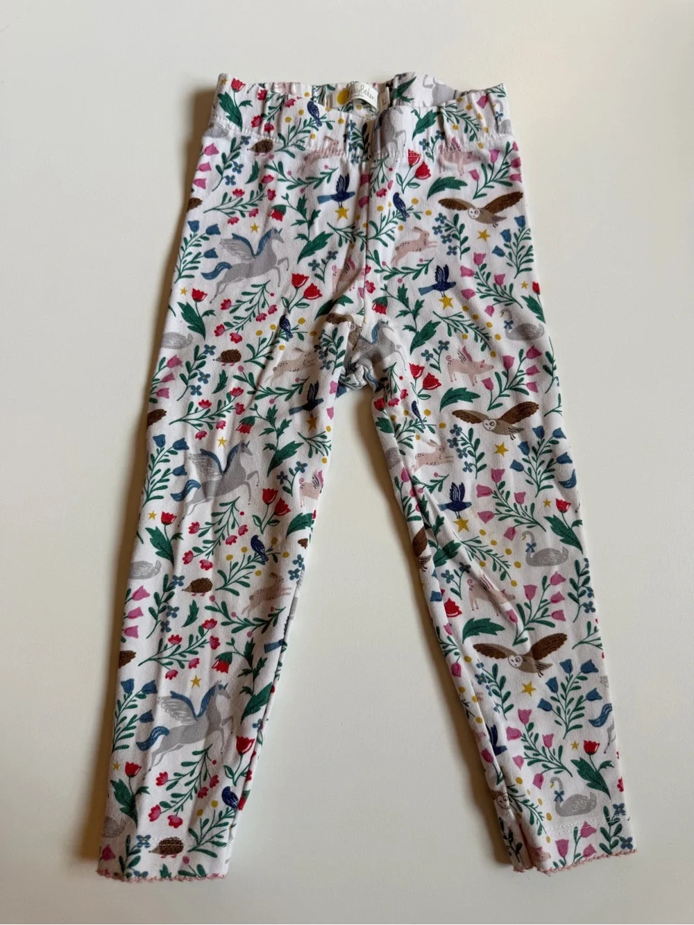 Kids Floral & Woodland Animal Leggings - White Base with Multicolor Print